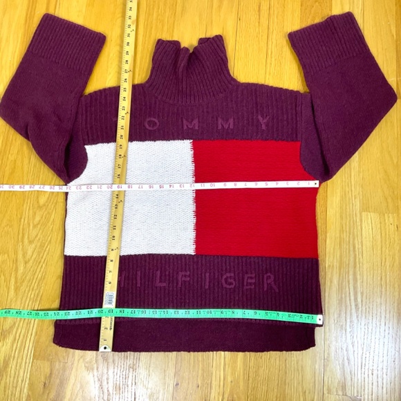 Tommy Hilfiger Sweater Wool Oversized Logo Burgundy Ski (S) - Picture 7 of 7